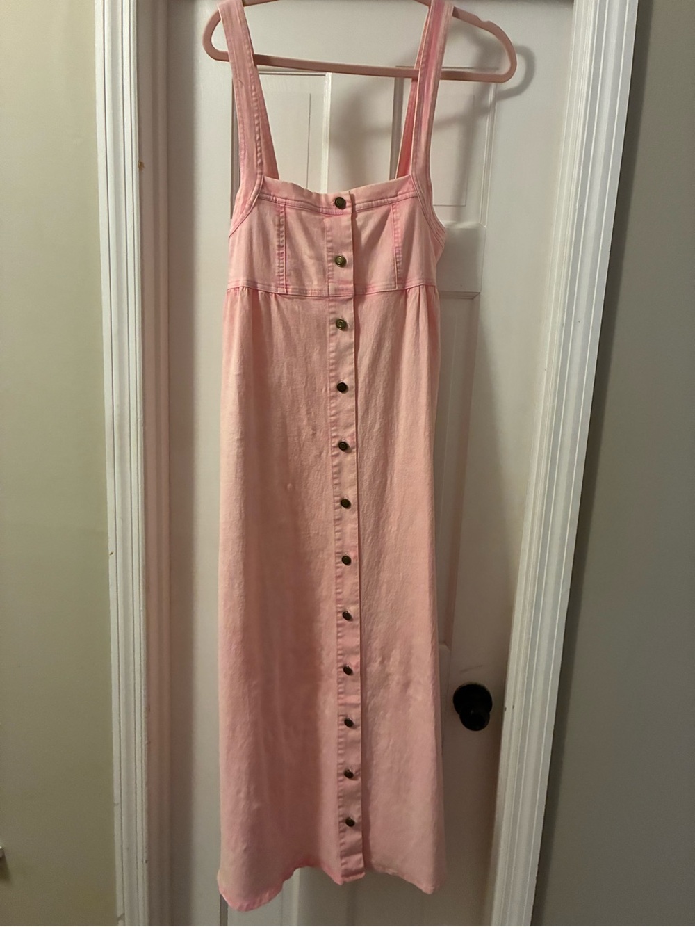 Pink Button-Front Maxi Dress with Straps